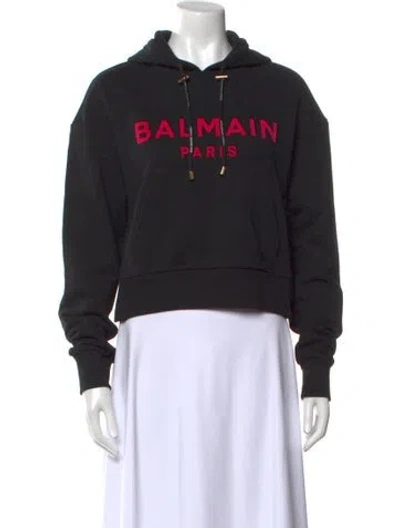 Pre-owned Balmain Graphic Print Crew Neck Sweatshirt In Black