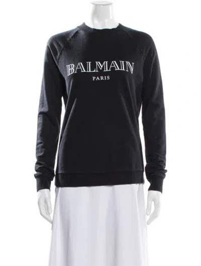 Pre-owned Balmain Graphic Print Crew Neck Sweatshirt In Black