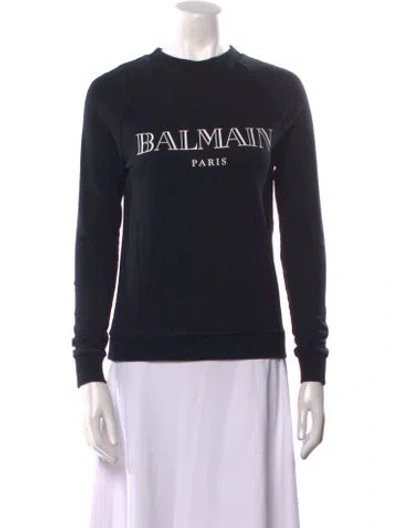 Pre-owned Balmain Graphic Print Crew Neck Sweatshirt In Black