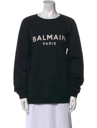 Pre-owned Balmain Graphic Print Crew Neck Sweatshirt In Black