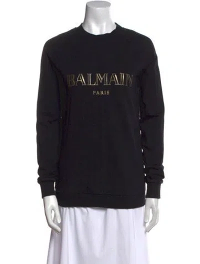 Pre-owned Balmain Graphic Print Crew Neck Sweatshirt In Black