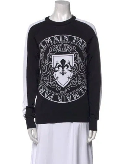 Pre-owned Balmain Graphic Print Crew Neck Sweatshirt In Black