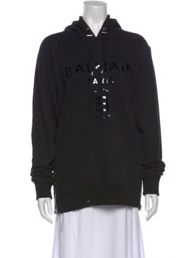 Pre-owned Balmain Graphic Print Crew Neck Sweatshirt In Black