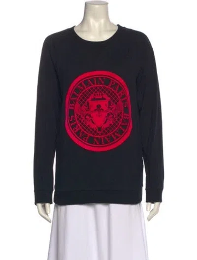 Pre-owned Balmain Graphic Print Crew Neck Sweatshirt In Black