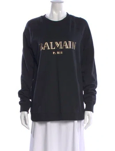 Pre-owned Balmain Graphic Print Crew Neck Sweatshirt In Black
