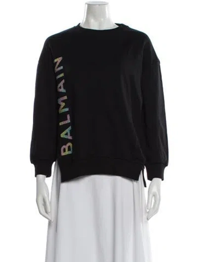 Pre-owned Balmain Graphic Print Crew Neck Sweatshirt In Black