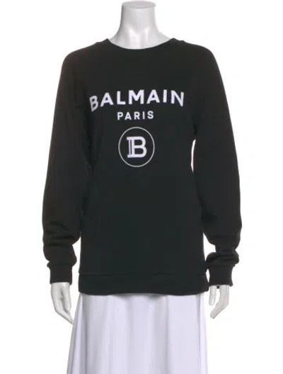 Pre-owned Balmain Graphic Print Crew Neck Sweatshirt In Black