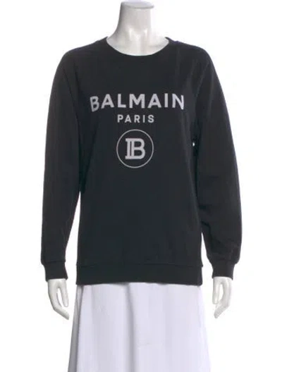 Pre-owned Balmain Graphic Print Crew Neck Sweatshirt In Black
