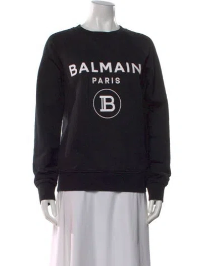 Pre-owned Balmain Graphic Print Crew Neck Sweatshirt In Black