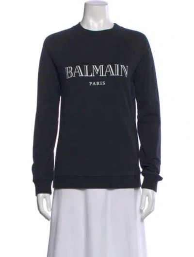 Pre-owned Balmain Graphic Print Crew Neck Sweatshirt In Black