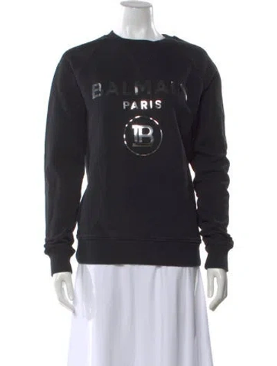 Pre-owned Balmain Graphic Print Crew Neck Sweatshirt In Black