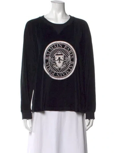 Pre-owned Balmain Graphic Print Crew Neck Sweatshirt In Black