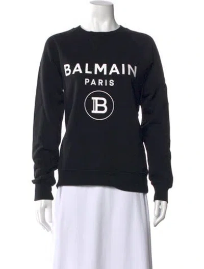 Pre-owned Balmain Graphic Print Crew Neck Sweatshirt In Black