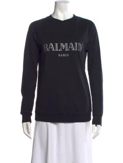 Pre-owned Balmain Graphic Print Crew Neck Sweatshirt In Black