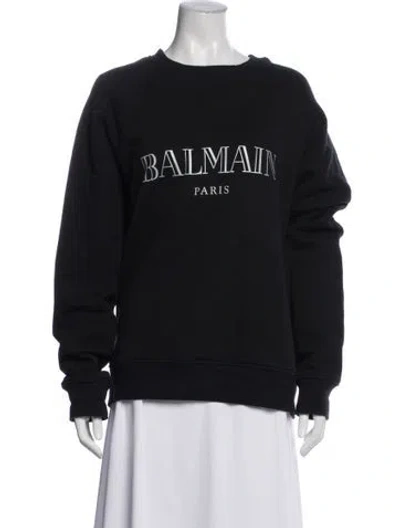 Pre-owned Balmain Graphic Print Crew Neck Sweatshirt In Black