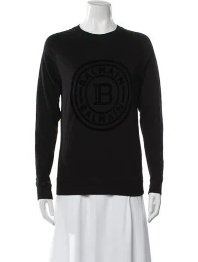 Pre-owned Balmain Graphic Print Crew Neck Sweatshirt In Black