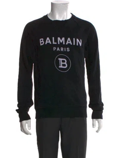 Pre-owned Balmain Graphic Print Crew Neck Sweatshirt In Black