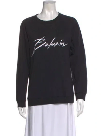 Pre-owned Balmain Graphic Print Crew Neck Sweatshirt In Black
