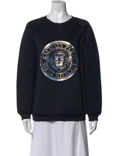 Pre-owned Balmain Graphic Print Crew Neck Sweatshirt In Black