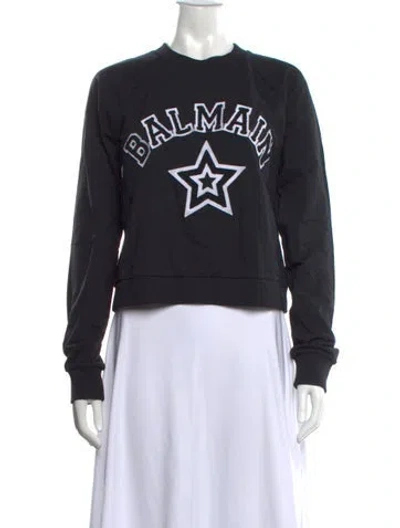 Pre-owned Balmain Graphic Print Crew Neck Sweatshirt In Black