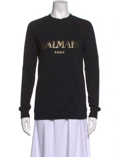 Pre-owned Balmain Graphic Print Crew Neck Sweatshirt In Black