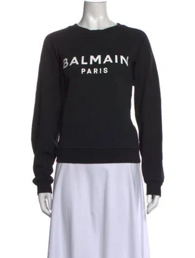 Pre-owned Balmain Graphic Print Crew Neck Sweatshirt In Black