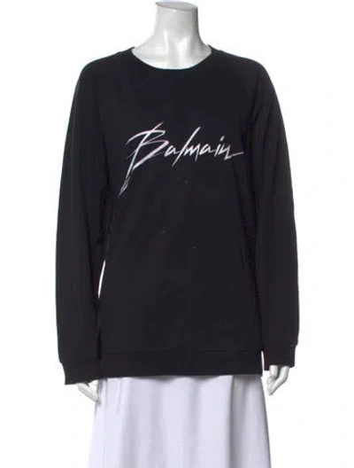 Pre-owned Balmain Graphic Print Crew Neck Sweatshirt In Black