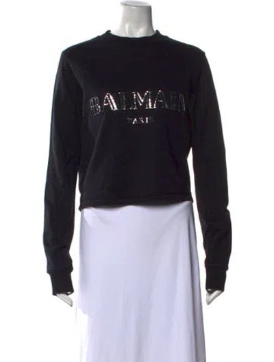 Pre-owned Balmain Graphic Print Crew Neck Sweatshirt In Black