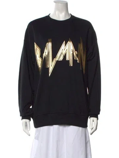 Pre-owned Balmain Graphic Print Crew Neck Sweatshirt In Black