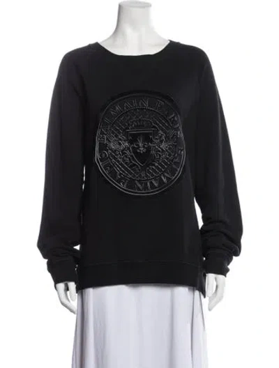 Pre-owned Balmain Graphic Print Crew Neck Sweatshirt In Black