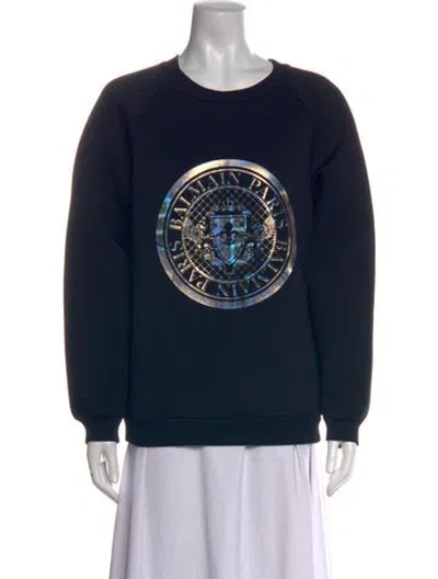 Pre-owned Balmain Graphic Print Crew Neck Sweatshirt In Black