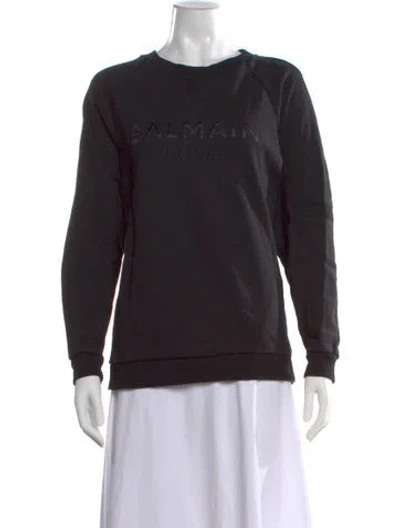 Pre-owned Balmain Graphic Print Crew Neck Sweatshirt In Black