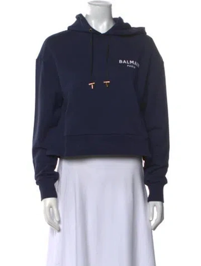 Pre-owned Balmain Graphic Print Crew Neck Sweatshirt In Blue