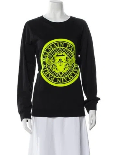 Pre-owned Balmain Graphic Print Crew Neck Sweatshirt In Blue