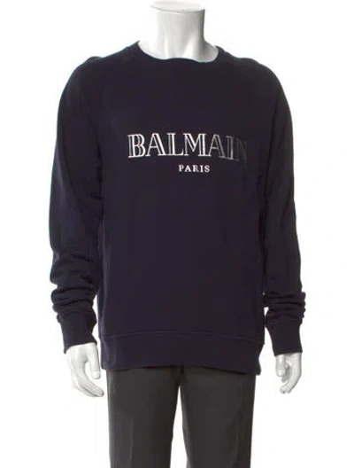 Pre-owned Balmain Graphic Print Crew Neck Sweatshirt In Blue