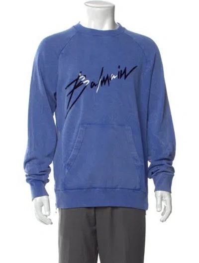 Pre-owned Balmain Graphic Print Crew Neck Sweatshirt In Blue