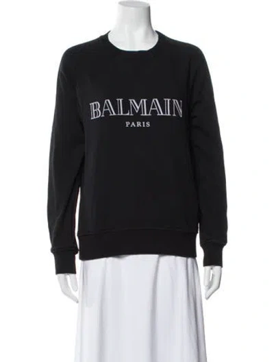 Pre-owned Balmain Graphic Print Crew Neck Sweatshirt In Blue