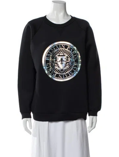 Pre-owned Balmain Graphic Print Crew Neck Sweatshirt In Blue