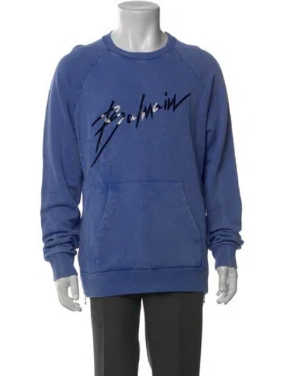 Pre-owned Balmain Graphic Print Crew Neck Sweatshirt In Blue