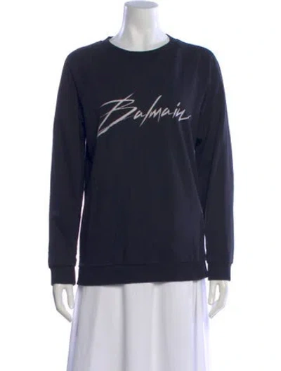 Pre-owned Balmain Graphic Print Crew Neck Sweatshirt In Blue