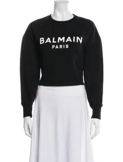Pre-owned Balmain Graphic Print Crew Neck Sweatshirt In Blue