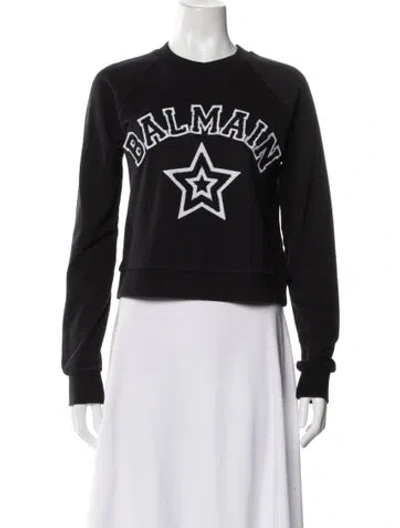 Pre-owned Balmain Graphic Print Crew Neck Sweatshirt In Blue