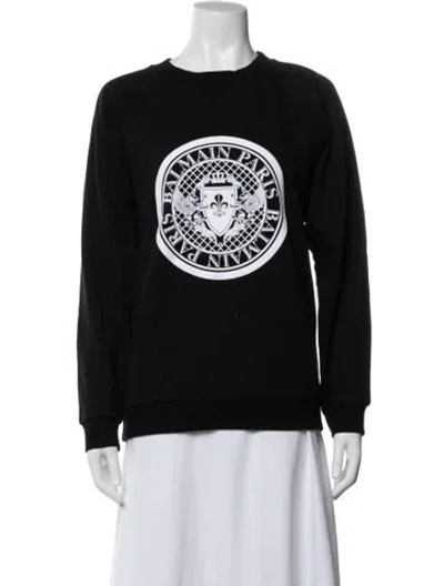Pre-owned Balmain Graphic Print Crew Neck Sweatshirt In Blue