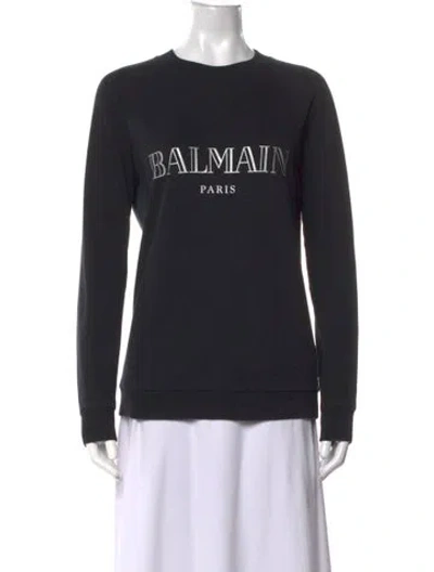 Pre-owned Balmain Graphic Print Crew Neck Sweatshirt In Blue