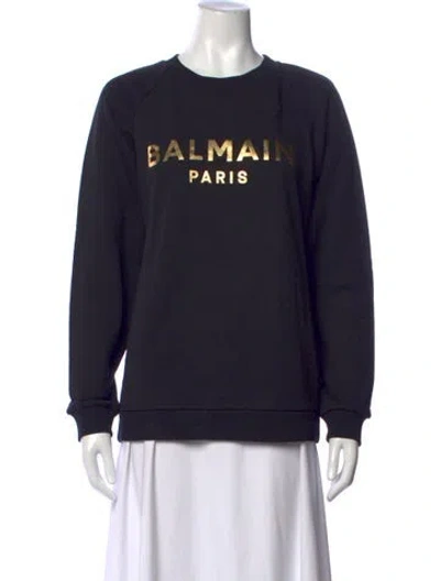 Pre-owned Balmain Graphic Print Crew Neck Sweatshirt In Blue