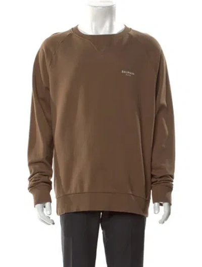 Pre-owned Balmain Graphic Print Crew Neck Sweatshirt In Brown