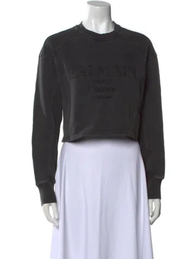 Pre-owned Balmain Graphic Print Crew Neck Sweatshirt In Gray