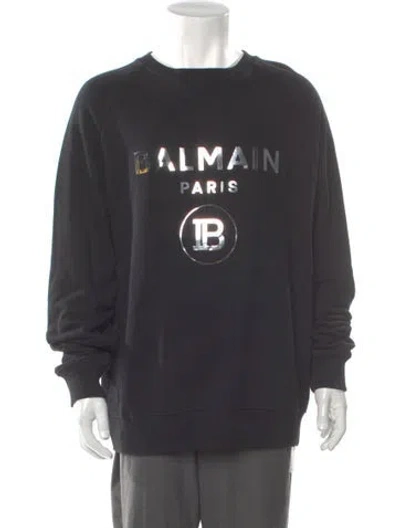 Pre-owned Balmain Graphic Print Crew Neck Sweatshirt In Gray