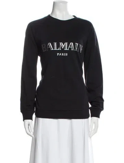 Pre-owned Balmain Graphic Print Crew Neck Sweatshirt In Gray