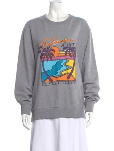 Pre-owned Balmain Graphic Print Crew Neck Sweatshirt In Gray